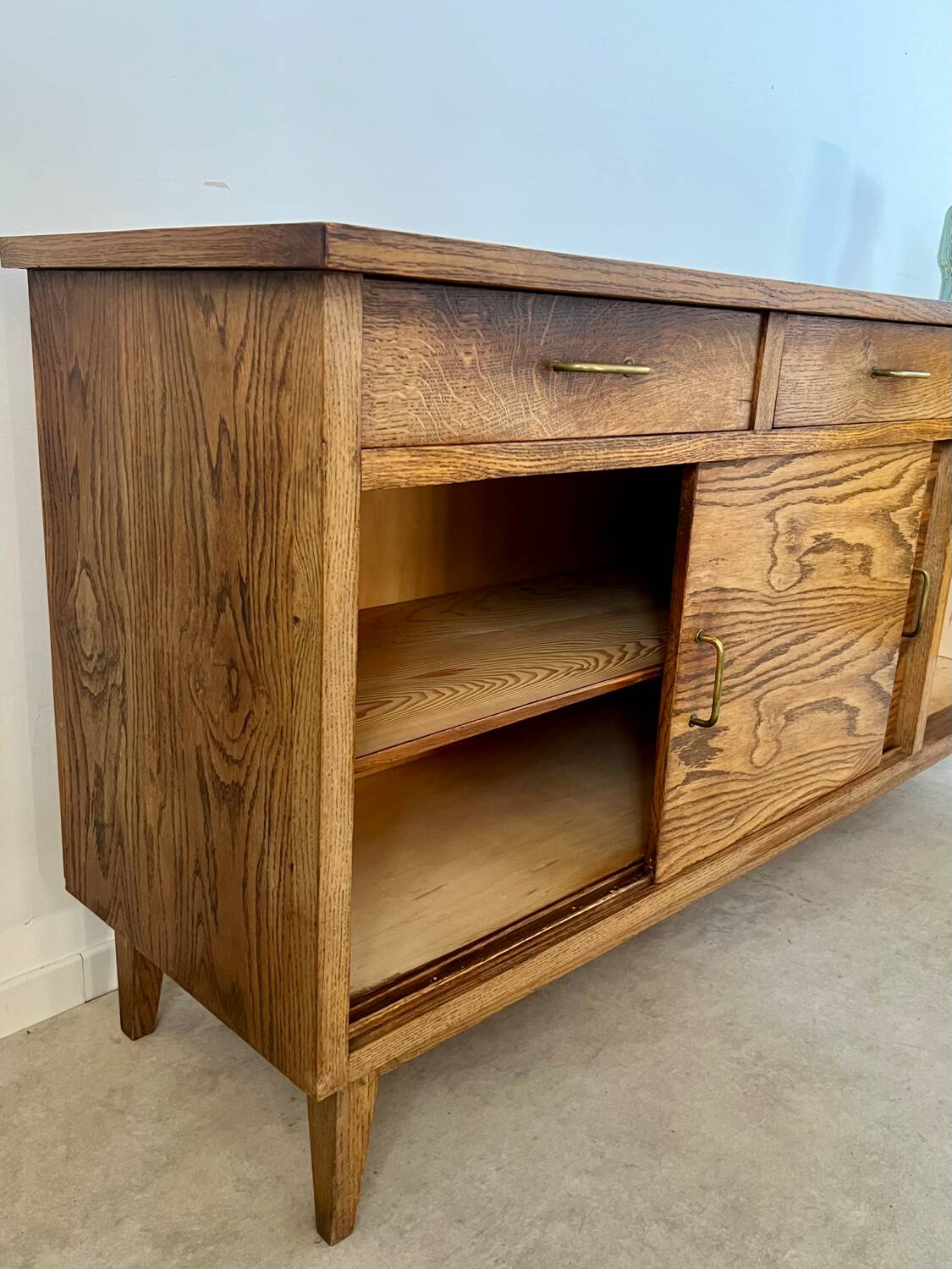 Old oak sideboard from the 1950s, vintage reconstruction period