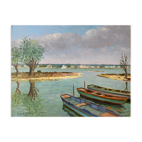 HST painting "Boats in lagoon" Marine Normandy Brittany by Robert Leboucher