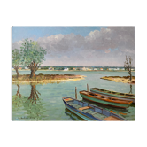 HST painting "Boats in lagoon" Marine Normandy Brittany by Robert Leboucher