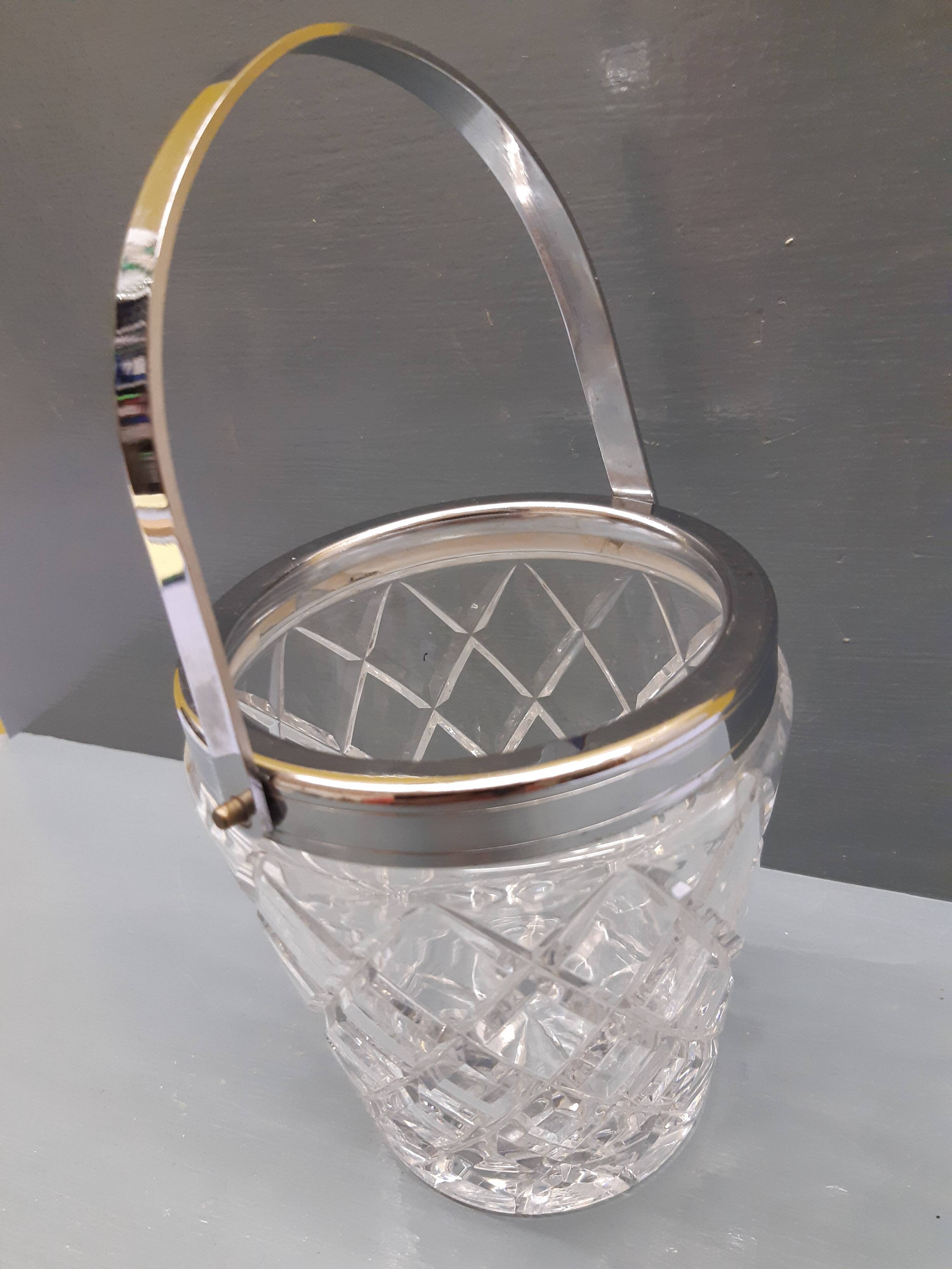Vintage ice bucket in bevel glass and metal