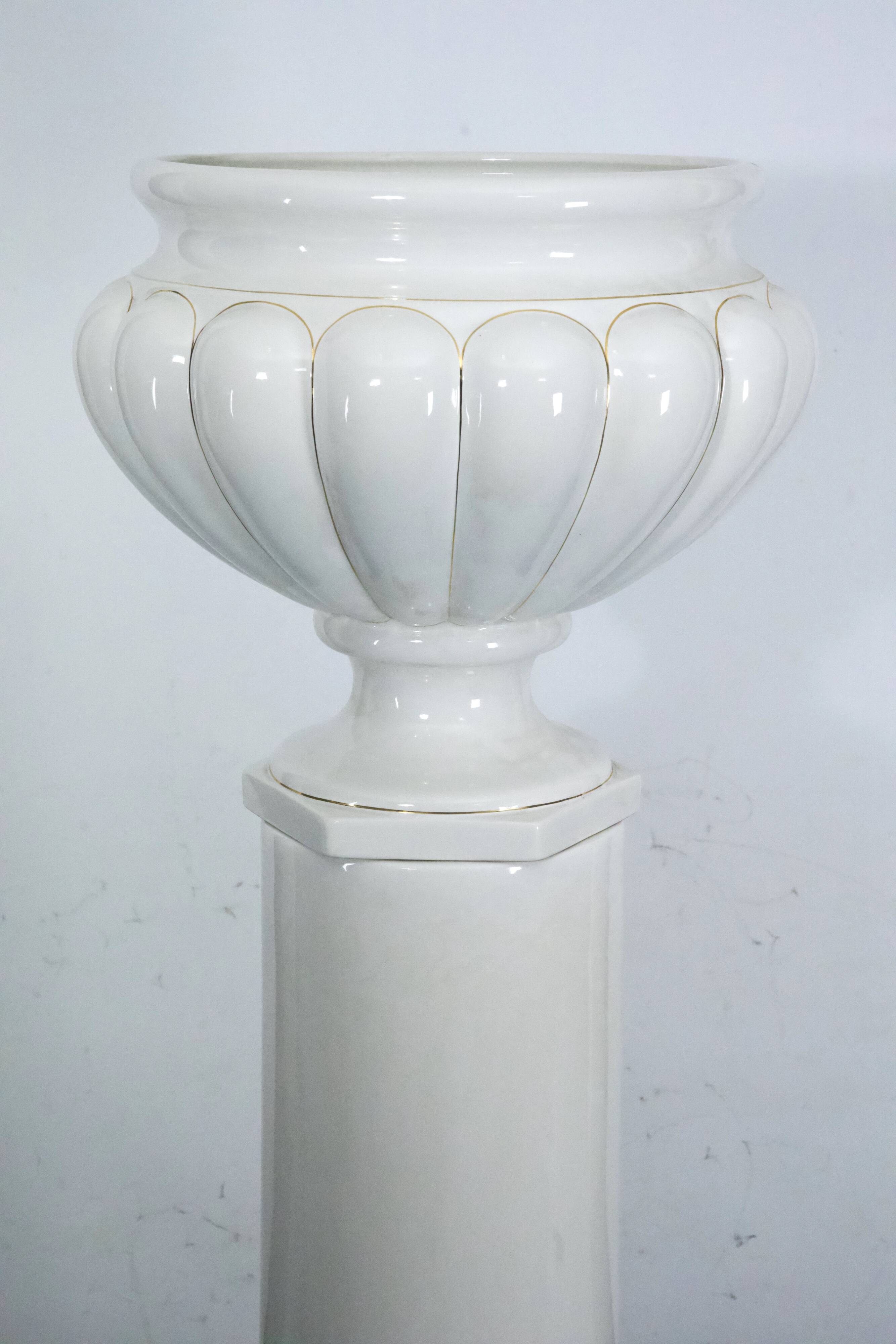 Tommaso Barbi Oversized White Ceramic Vase and Column, Italy 1970