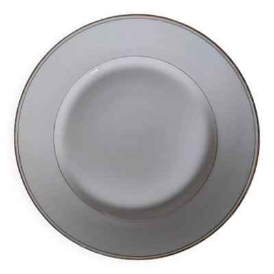Assiette plate en porcelaine de Limoges blanche et dorée