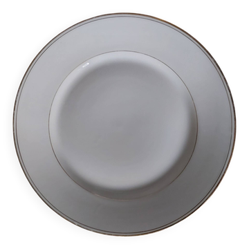 Assiette plate en porcelaine de Limoges blanche et dorée