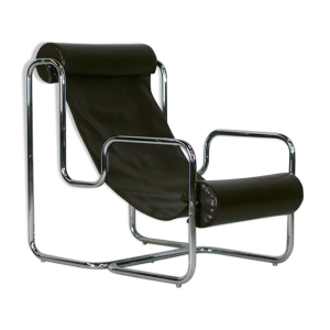 Fauteuil tubulaire acier et simili-cuir