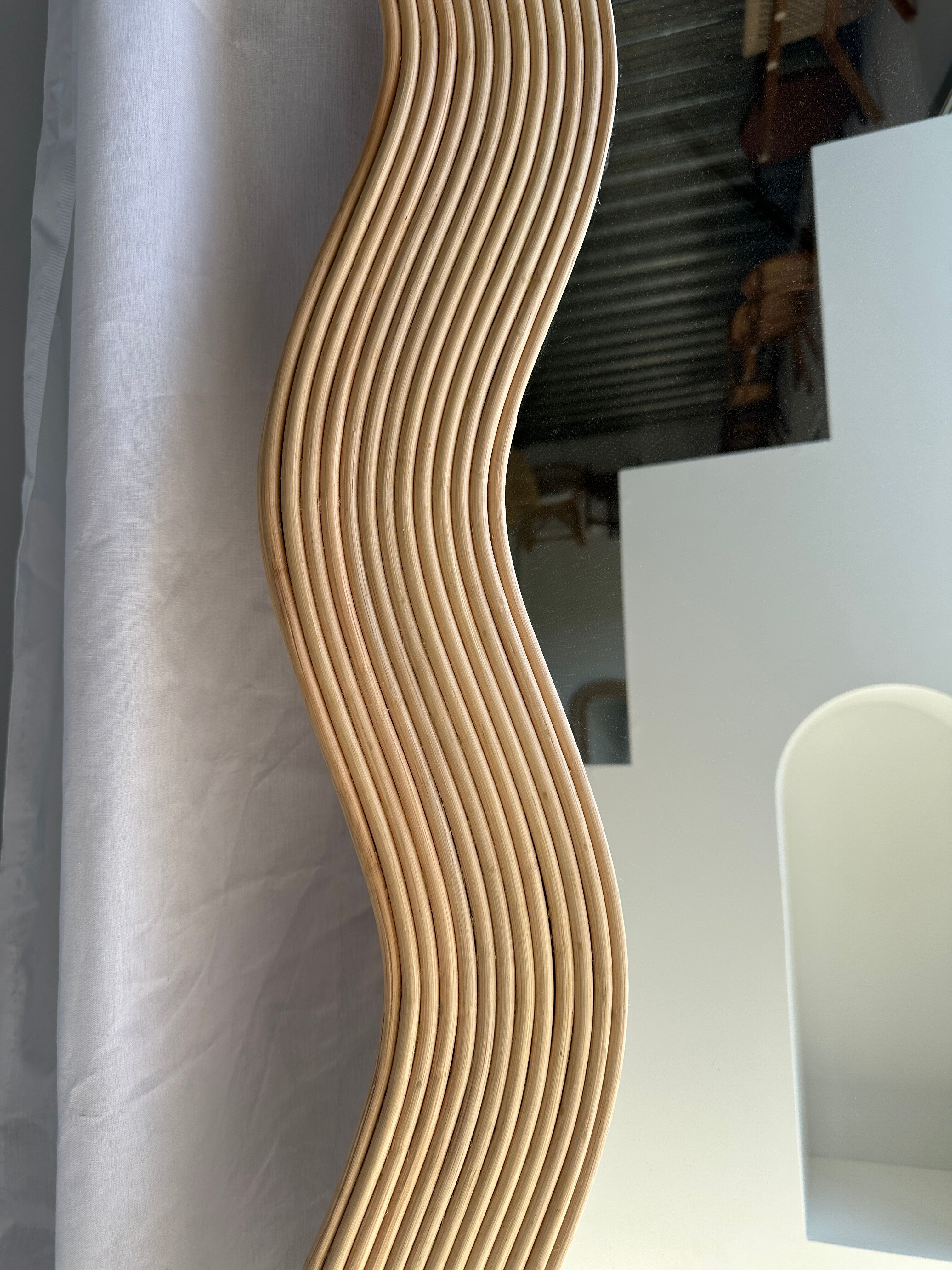 Zigzag rattan foot mirror H:182cm