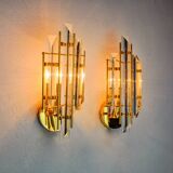 Pair of Venini wall lights, triedri glass, murano, Italy 1970