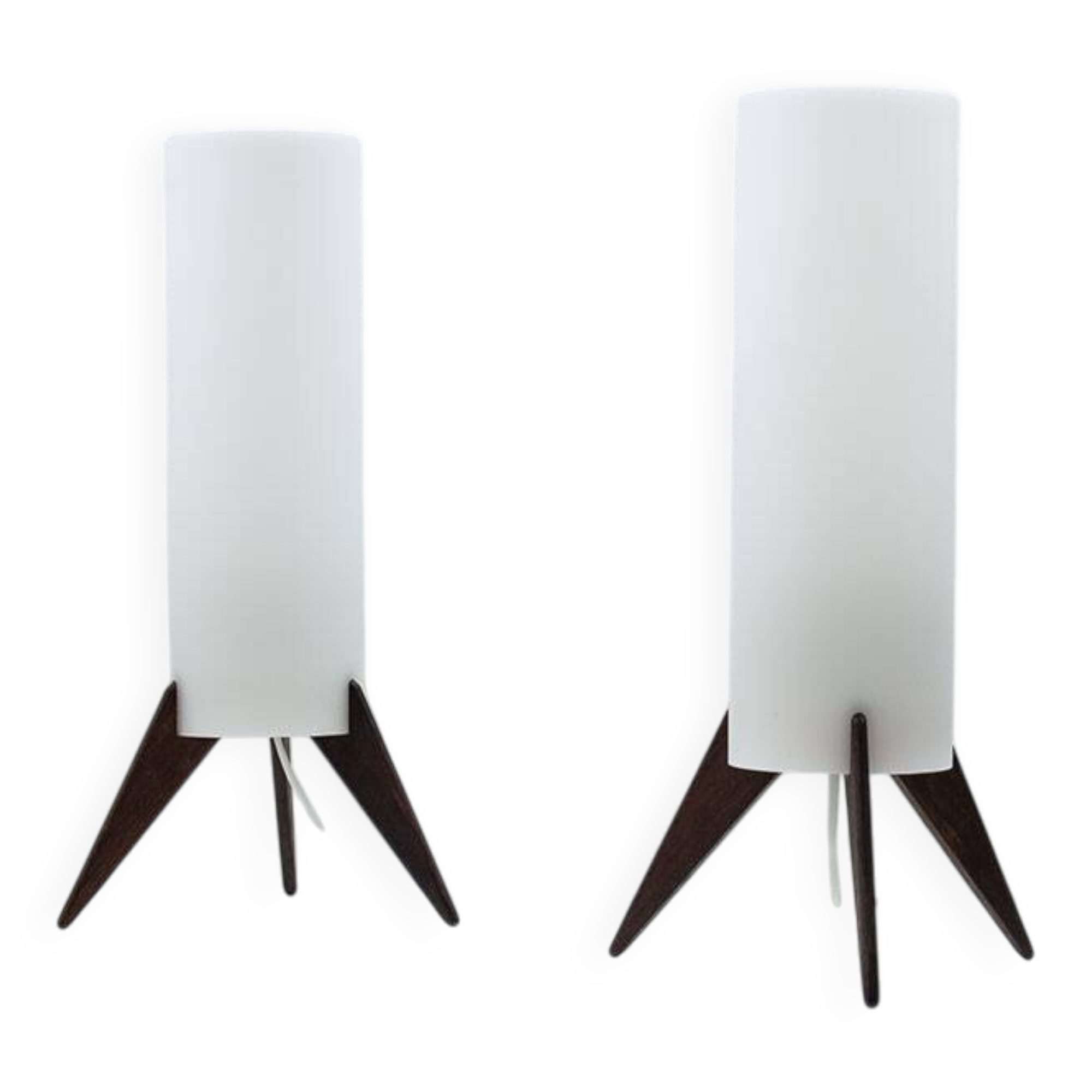 Pair of dark wood & acrylic rocket table lamps by Luxus, Sweden, 1960s