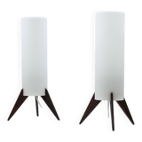 Pair of dark wood & acrylic rocket table lamps by Luxus, Sweden, 1960s