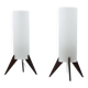 Pair of dark wood & acrylic rocket table lamps by Luxus, Sweden, 1960s