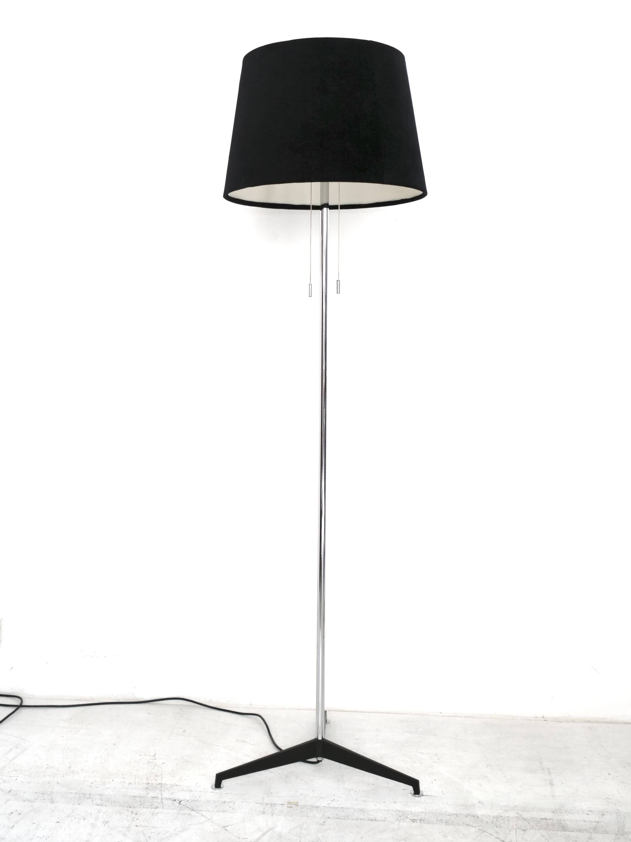 Chrome and black velvet Staff light floor lamp
