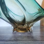Large amber and green glass cup