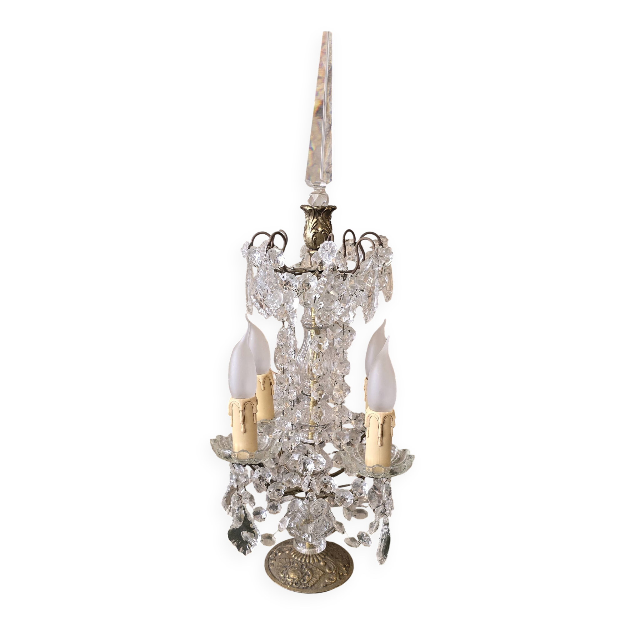 Girandole in gilded bronze and glass pendants