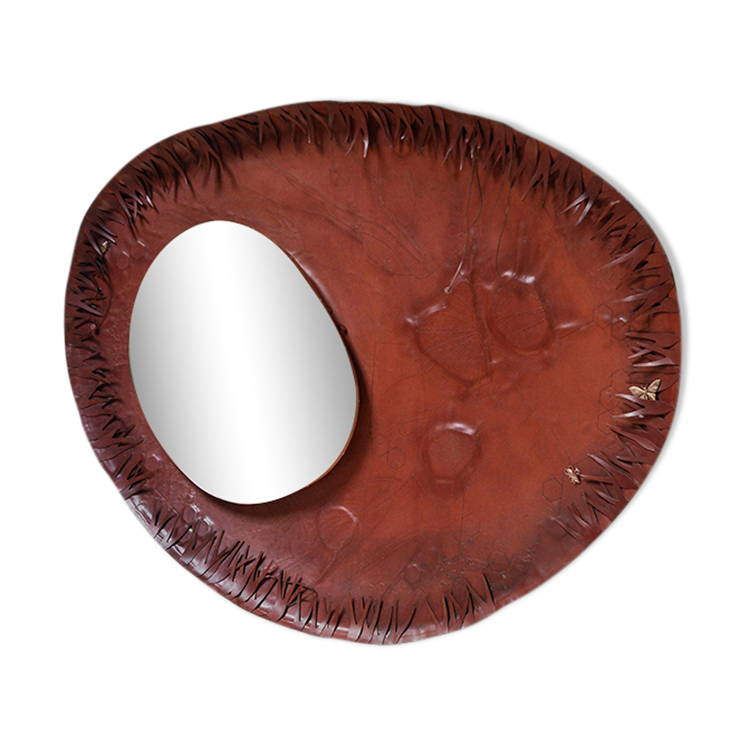 Sculptural Free Form Leather Mirror, France, 1990s