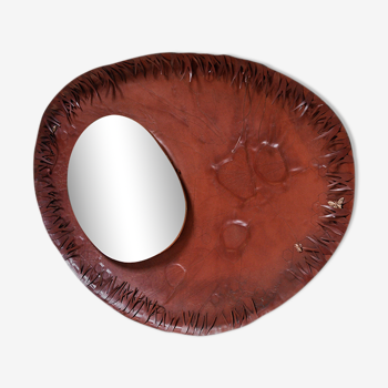 Sculptural Free Form Leather Mirror, France, 1990s