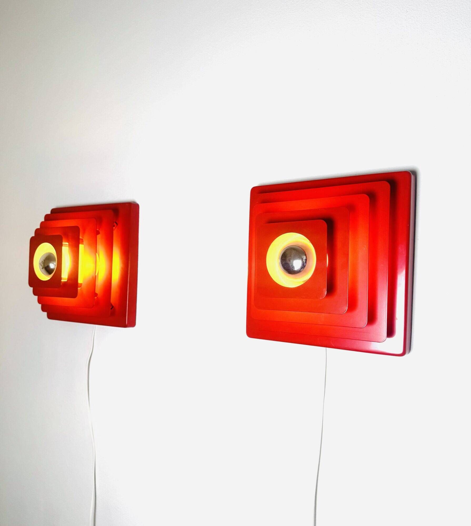 Multi-Layered Pyramid Wall Lamps In Red By Hustadt Leuchten, Germany 1970S