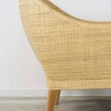 Pair of teak and rattan armchairs