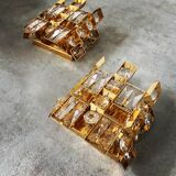 Set of 2 wall lamps gold crystal and brass Palwa Germany 1950