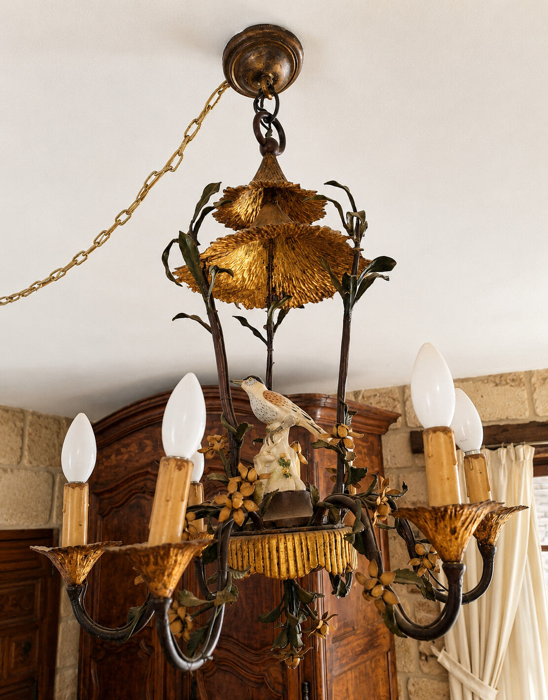 Lustre Naturaliste Aux Oiseaux, Fleurs Et Feuillages