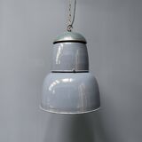 Grande lampe à suspension industrielle ancienne en émail bleu-gris