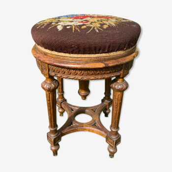 Tabouret de piano en noyer style Louis XVI