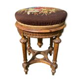 Tabouret de piano en noyer style Louis XVI