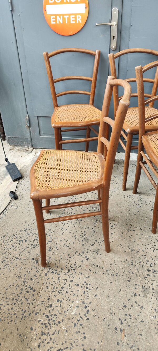 série 4 ancienne chaises bistrot bois assises cannées