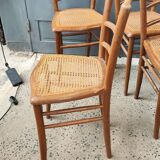 série 4 ancienne chaises bistrot bois assises cannées