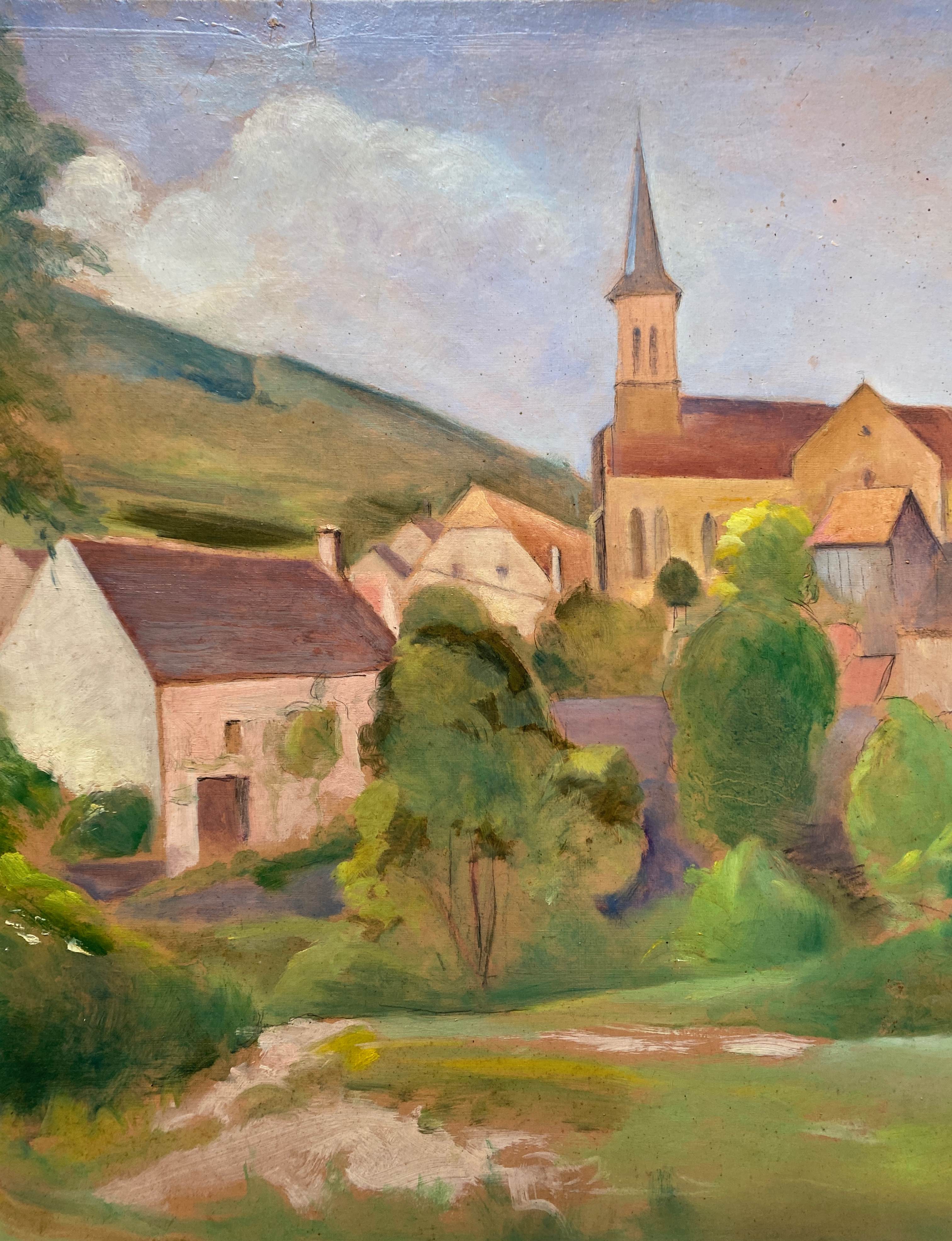 HSP painting "The village of Agey" (Côte d'Or) by Auguste Mallard (1895-1965)