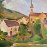 HSP painting "The village of Agey" (Côte d'Or) by Auguste Mallard (1895-1965)