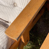 4 garden armchairs 1970 in pine and beige fabric