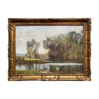 Table "View of the Armançon" HSP by Maurice Auguste Cabuezl (born 1878) - frame