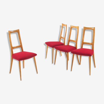 Four chairs in Cherry and wool 60s