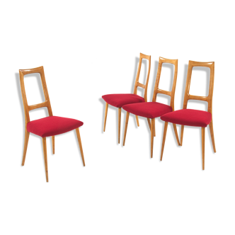 Four chairs in Cherry and wool 60s