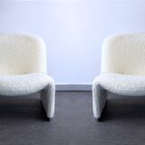 Pair of vintage Alky armchairs in steel and boucle wool by Giancarlo P.