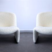 Pair of vintage Alky armchairs in steel and boucle wool by Giancarlo P.