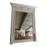 Antique bevelled mirror, frame in pearl grey patinated wood.