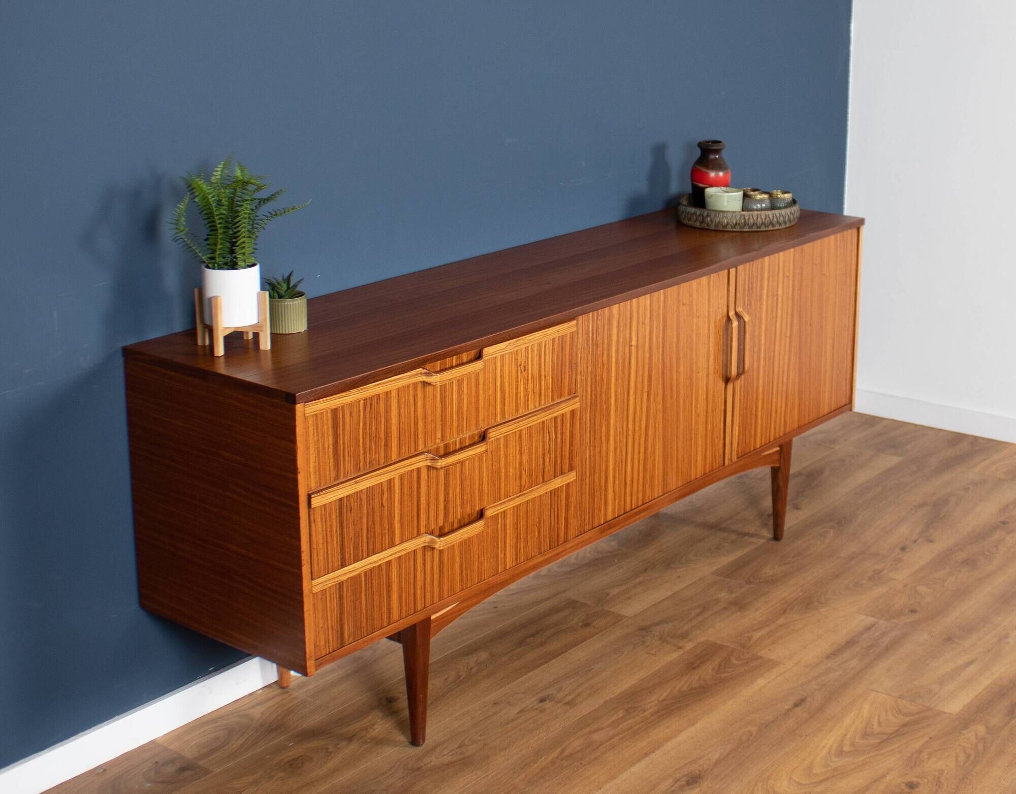 Retro teak zebrano 1960s long elliots of newbury eon mid century sideboard