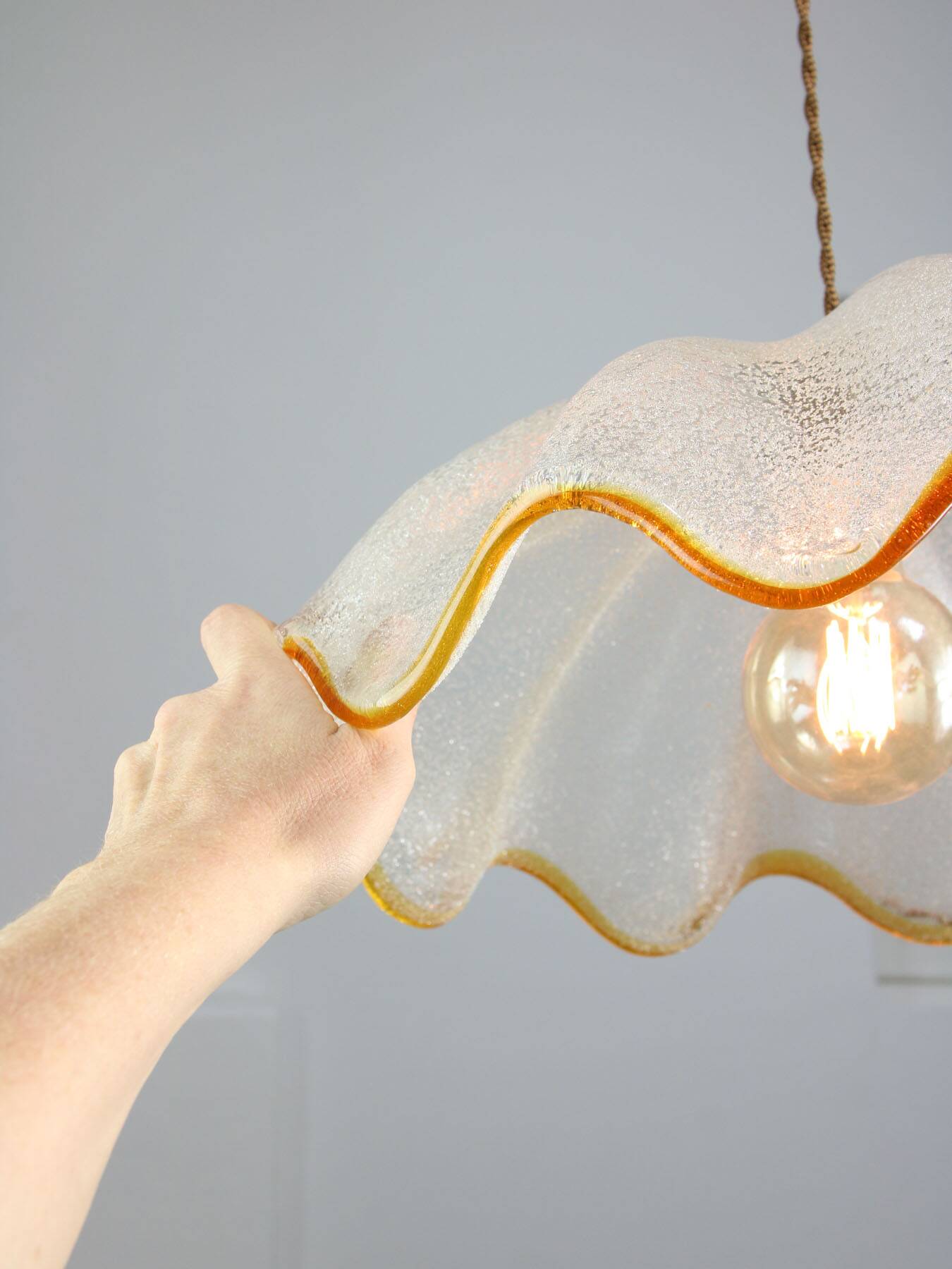 Mid-Century Italian Murano Glass and Brass Pendant Lamp