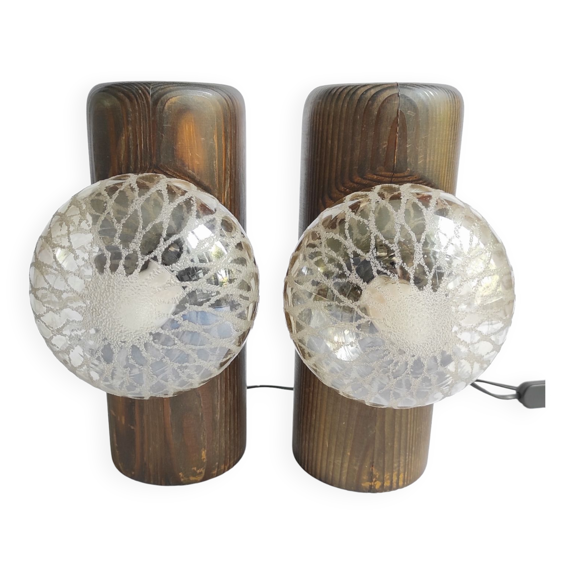 Pair of vintage solid wood lamps