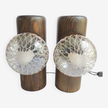 Pair of vintage solid wood lamps