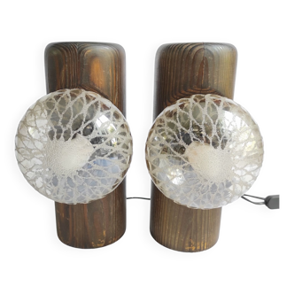 Pair of vintage solid wood lamps