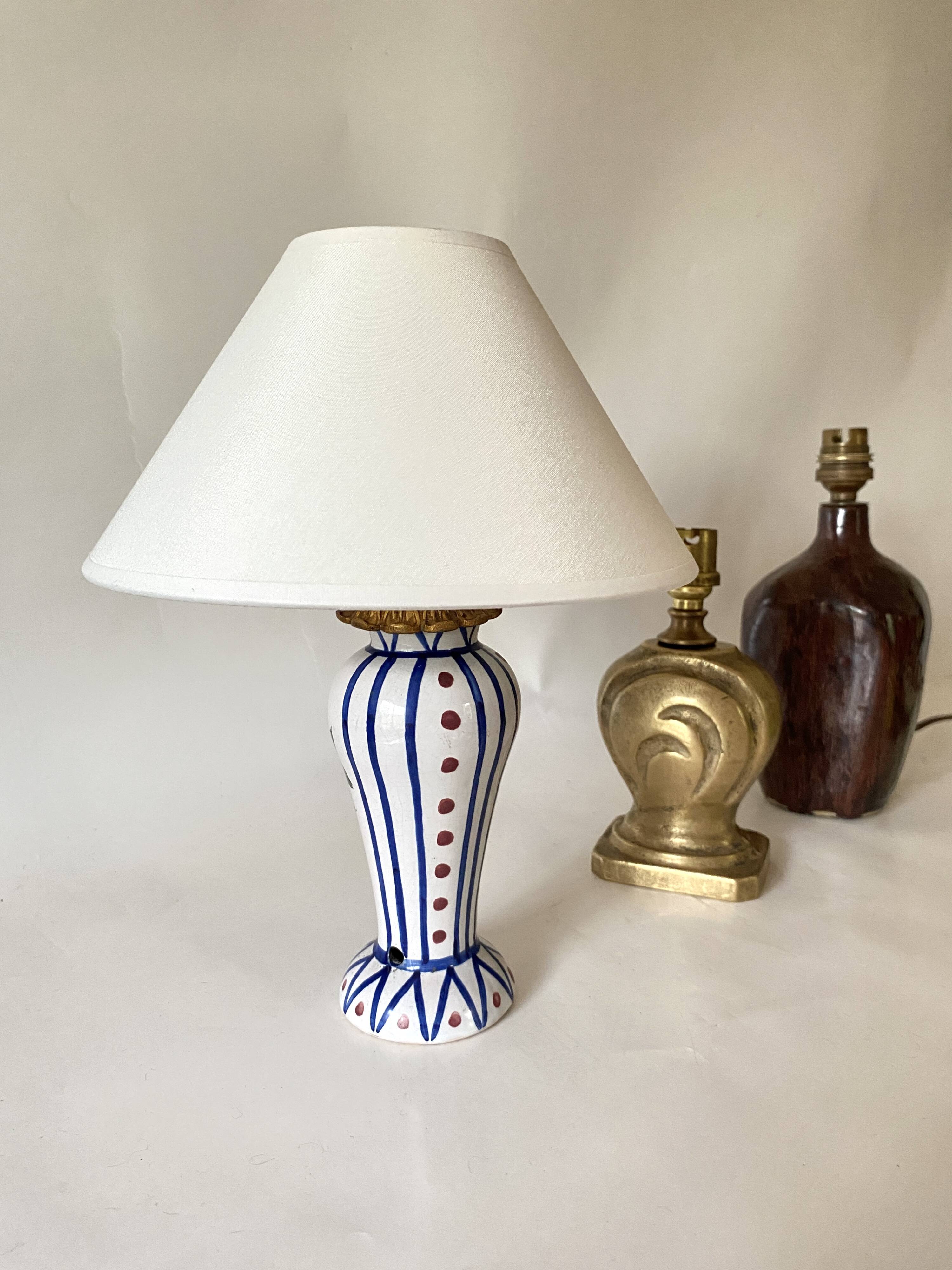 1930 lamp signed Delcourt, fabric cable, lampshade