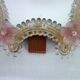Venetian psyché mirror, blown glass from Murano, floral and beaded patterns.