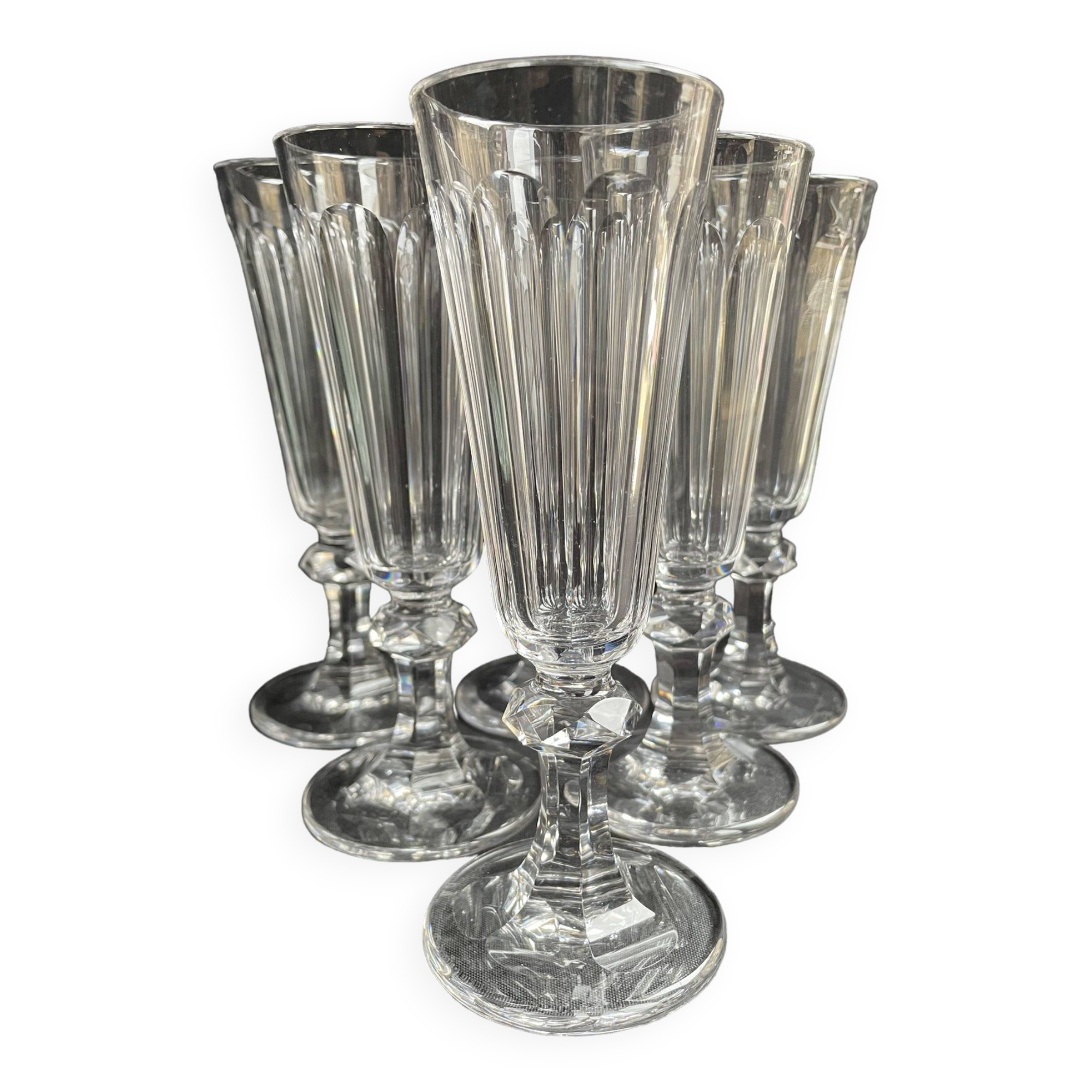 6 Baccarat/Saint Louis champagne flutes - 19th century