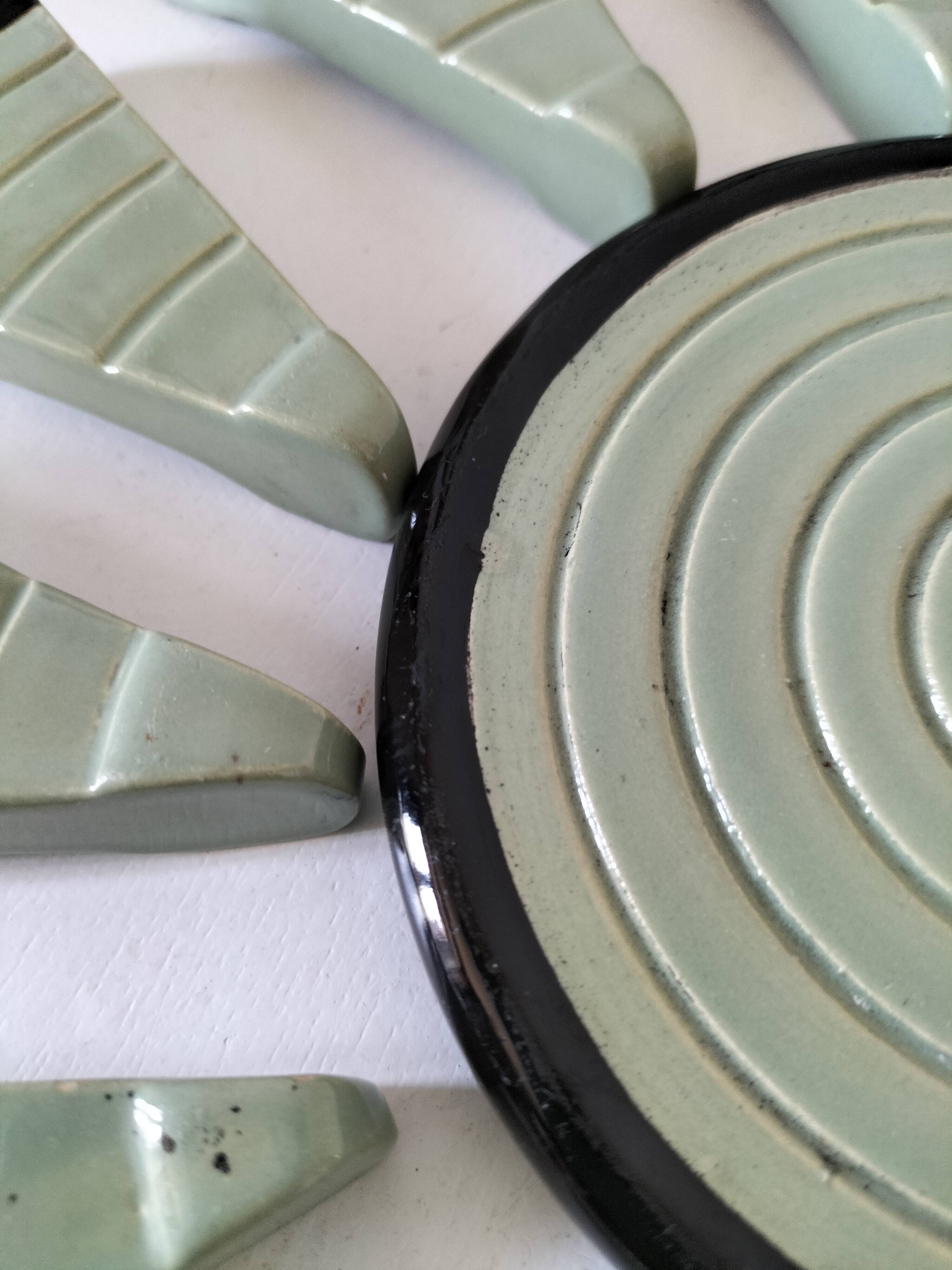 Art Deco celadon and black modular service cutlery rest