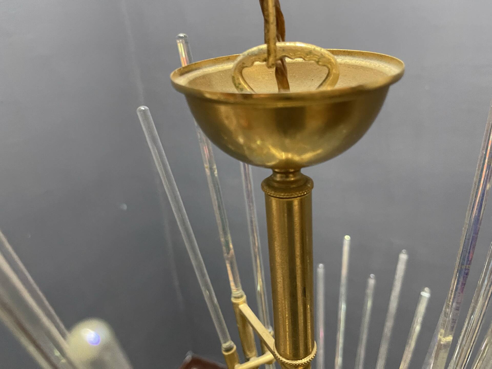Murano Glass Rod Brass Chandelier, Italy, 1970s