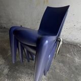 Vintage Louis XII armchair by Philippe Starck, molded blue plastic shell and metal legs