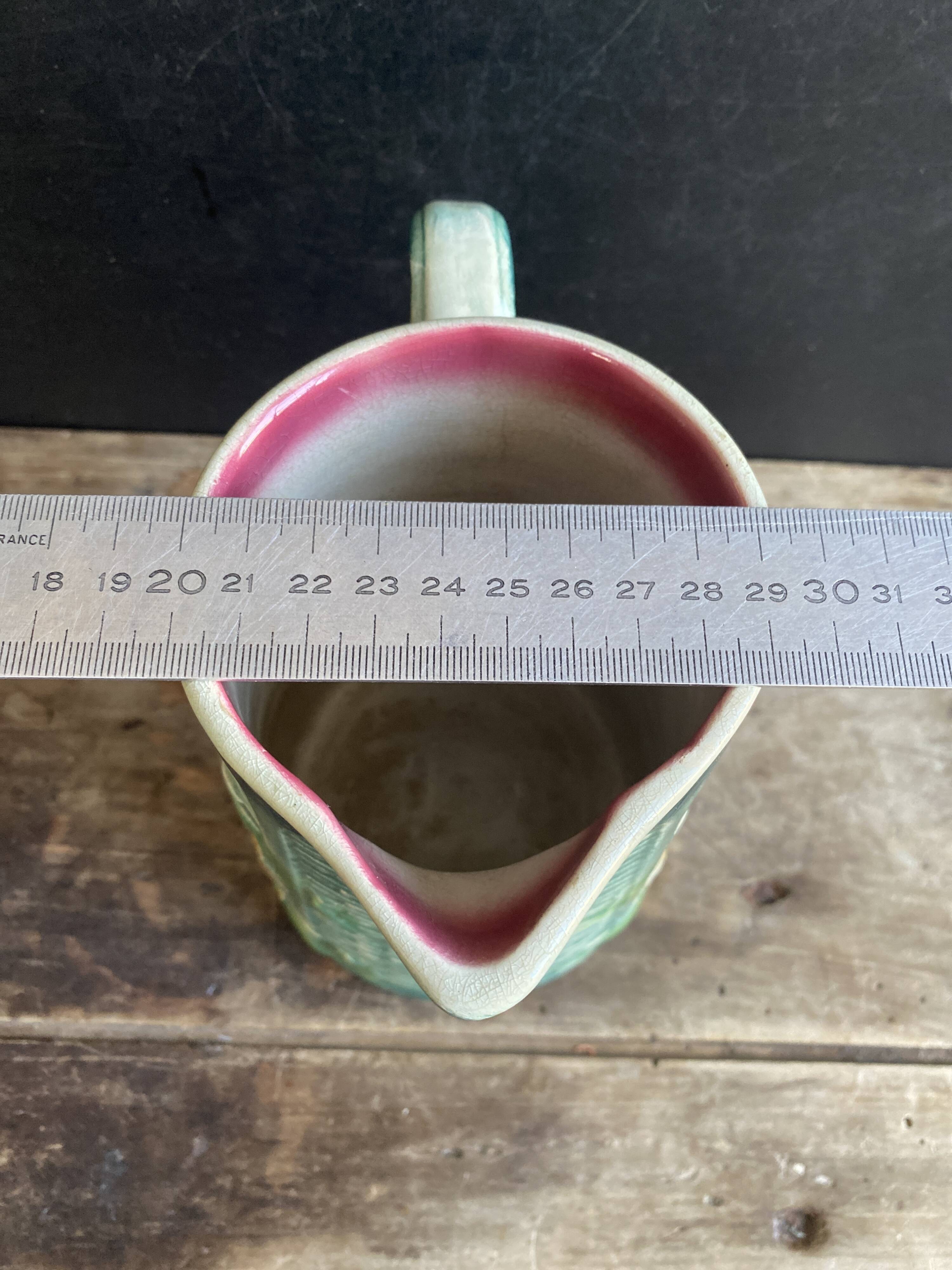 Vintage barbotine pitcher Onnaing Marguerite Sunflowers