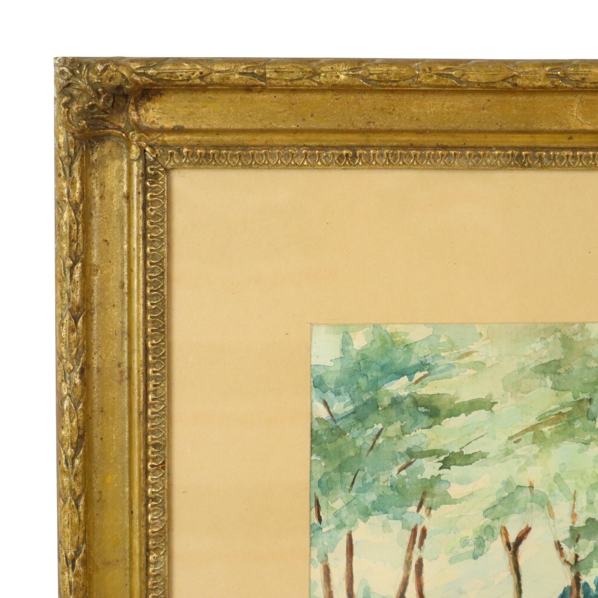 Watercolor José Wolff Art Painting Wooden Baroque Style Frame 1924