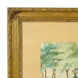 Watercolor José Wolff Art Painting Wooden Baroque Style Frame 1924